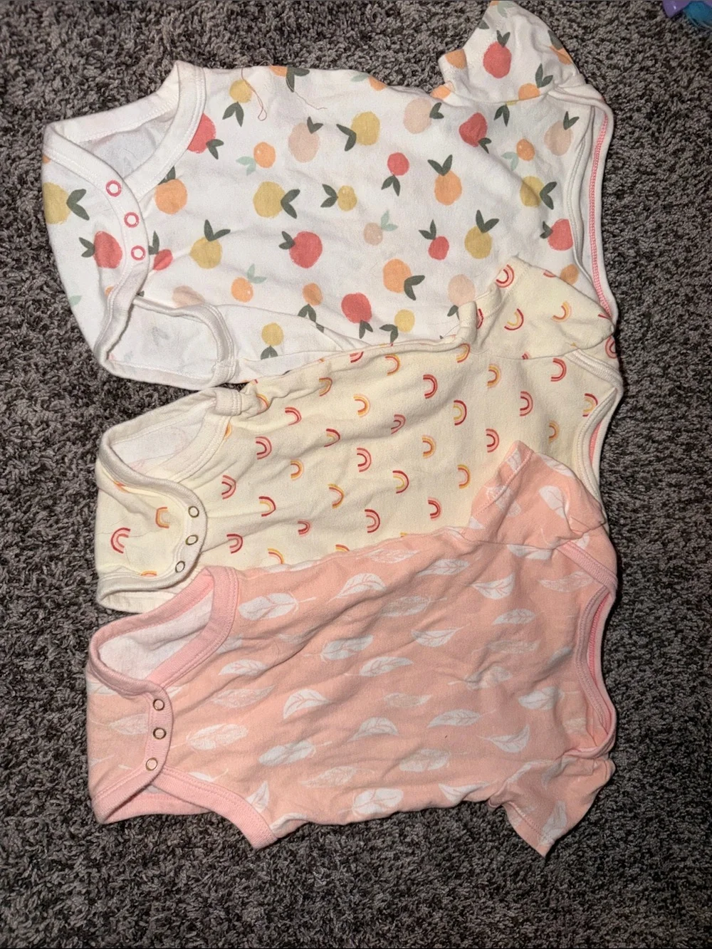 cloud island Baby Girls 3-Pack Short Sleeve Bodysuits in White, Cream, and Peach